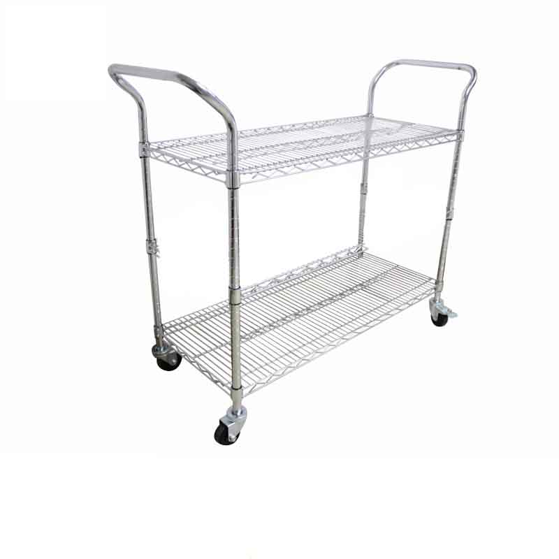 Low Cost, 2 levels, ESD Safe Narrow Cart. True Chromium finish (not a chromium looking paint), properly  grounded through conductive wheels. ESD safe performance on ESD floors guaranteed.